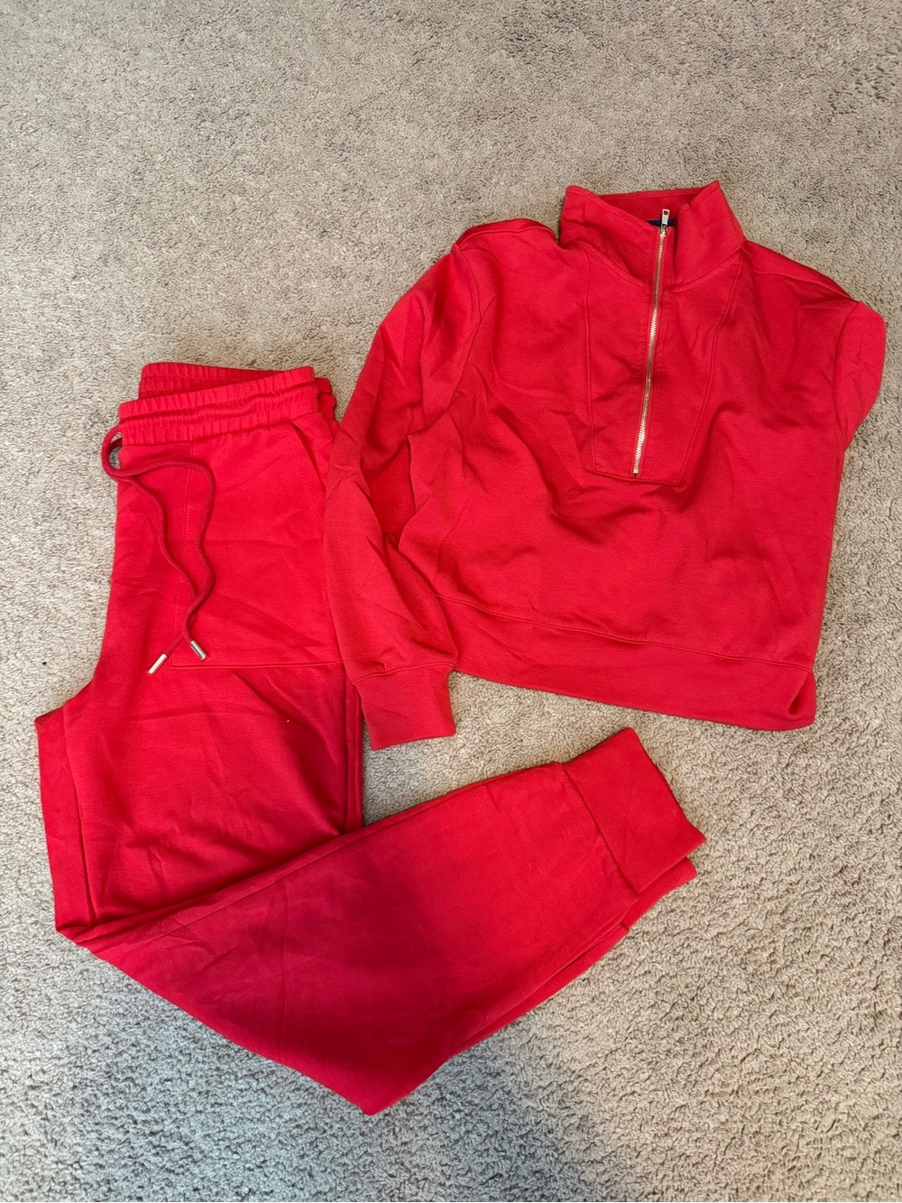 Women’s Red Quarter-Zip Sweatshirt & Jogger Set